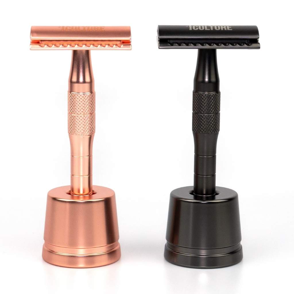 Rose Gold or Black Reusable Safety Razors w/ Natural Jute Travel Bag-6